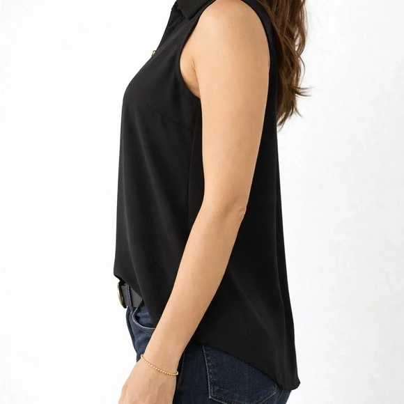 Michael Kors Black Sleeveless Blouse Gold Zip Front Size S - Picture 4 of 6